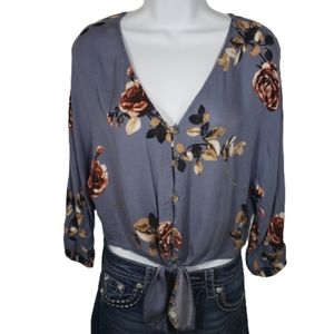 Dress Forum Blue Floral Boho Tie Front Blouse